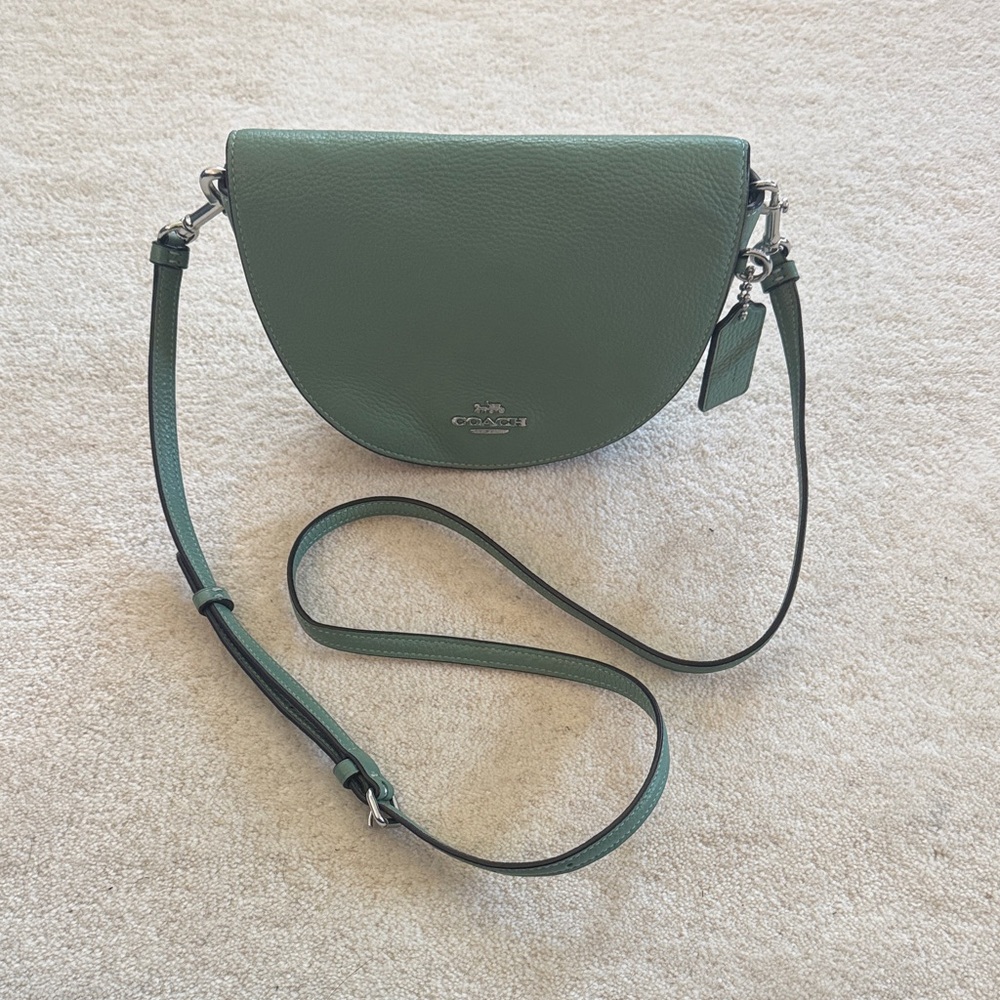 Coach Sage Green Crossbody Bag with flap front and detachable strap